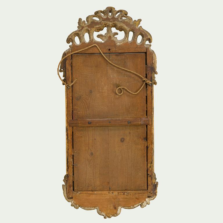 A Rococo giltwood mirror by Nils Meunier (master in Stockholm 1754-97, royal court mirror maker 1769).