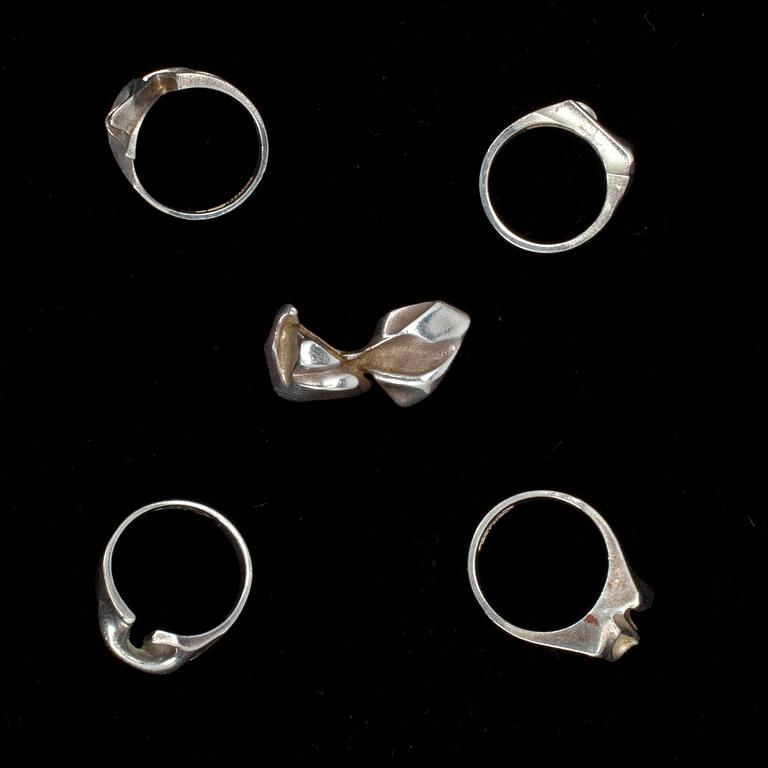 BJÖRN WECKSTRÖM, 4 RINGAR + HÄNGE, 925 silver. Lapponia 1978-88. Vikt 24 g.