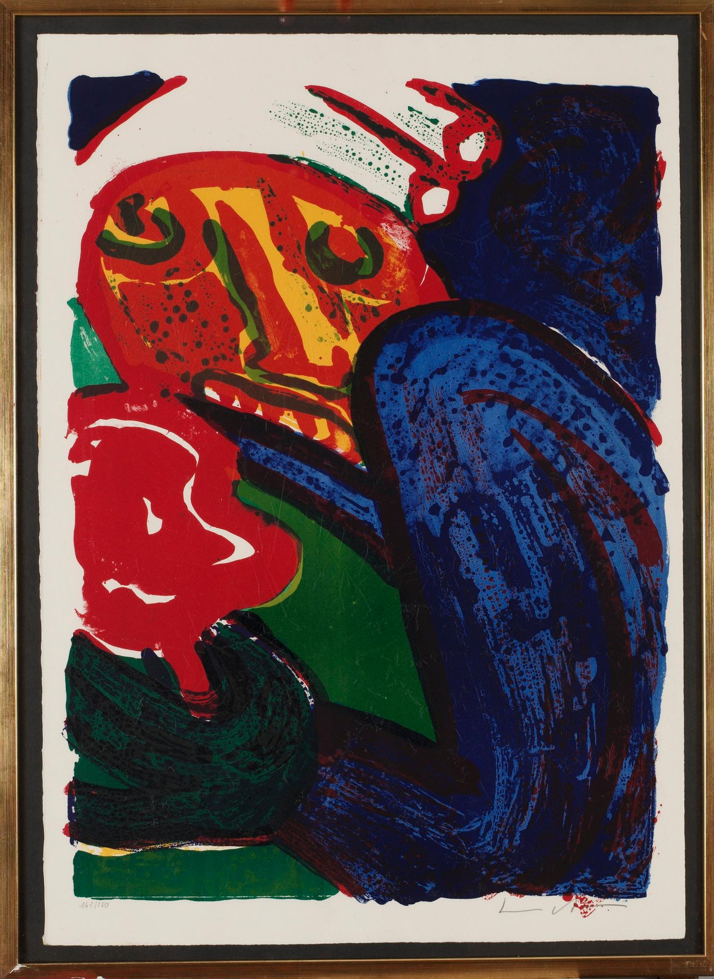 Bengt Lindström, "Les amoureux de rouge"; "Femme au chien loup"; "Chien blanc d'Espagne"; "La tulipe de Hollande".