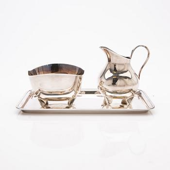 Sugar bowl, cream jug and tray, sterling silver, second half of the 20th century.
