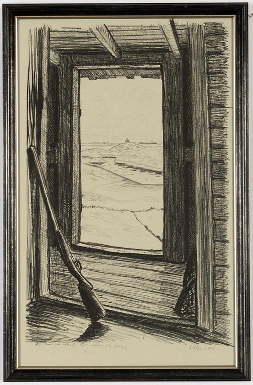 Roland Svensson, litografi, signerad och daterad 1942.