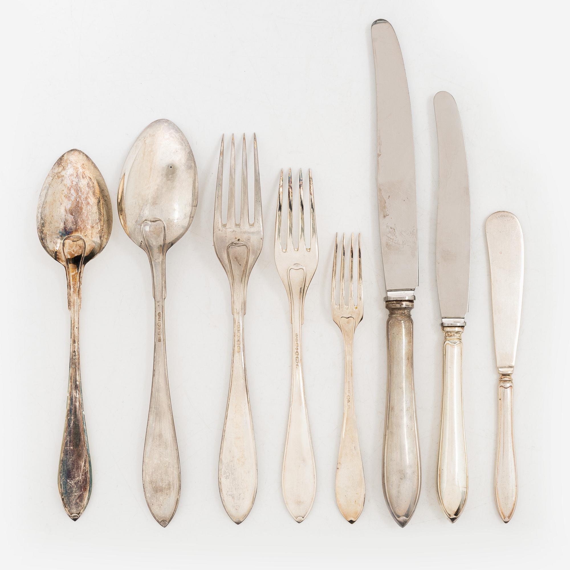 45 pieces of silver cutlery, model "Svensk spets" GAB and C.G. Hallberg, Stockholm, second half of the 20th century.