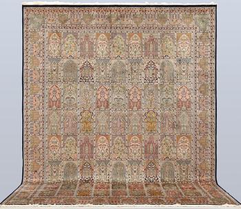 A silk carpet, Kashmir, c. 402 x 300 cm.