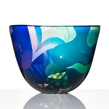 Bertil Vallien, a unique blasted glass bowl, Kosta Boda, Sweden.