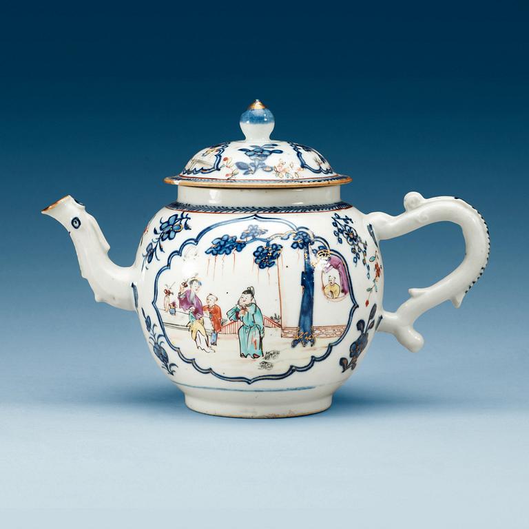An blue and white and enamel teapot with cover, Qing dynasty, Qianlong (1736-95).