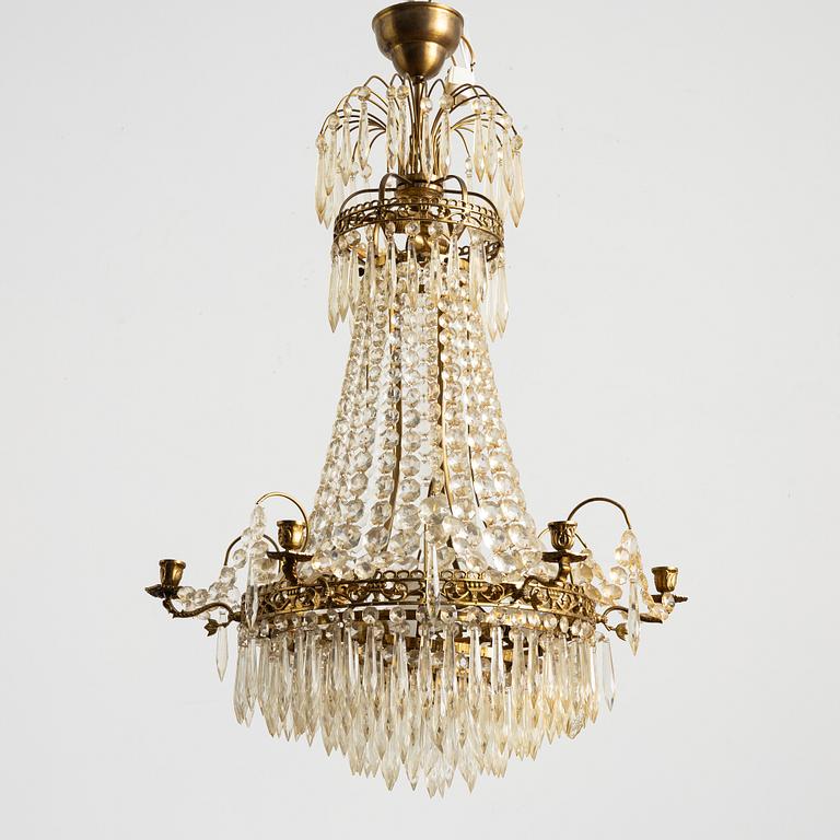 Chandelier, for six candles, mid-20th century.