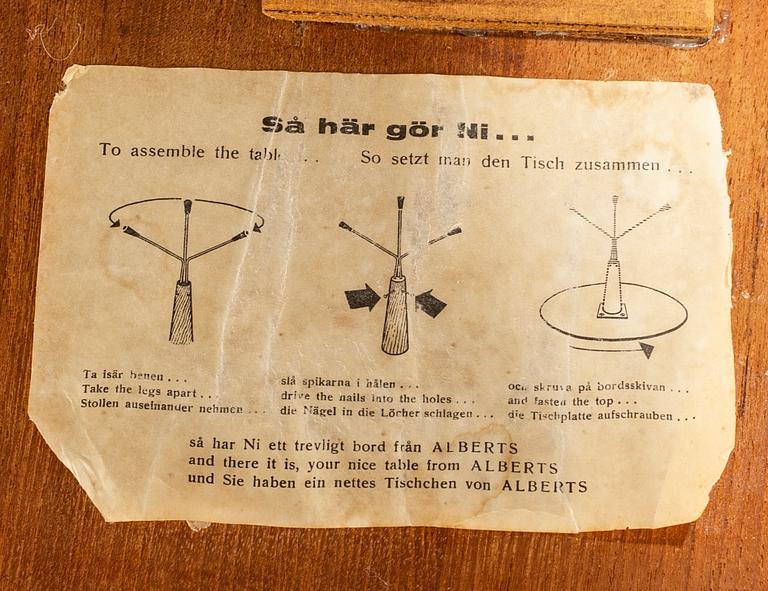 BORD, "Albertsbordet", Alberts, Tibro, etikettmärkt, 1900-talets mitt.