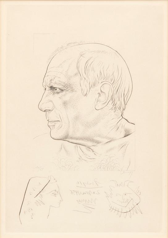 Pablo Picasso, "Portrait of Pablo Picasso and Remark for Testimony" 1956.