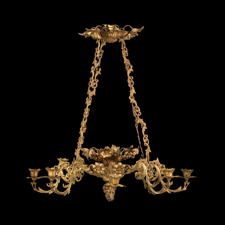 A late 19th century brass chandelier.