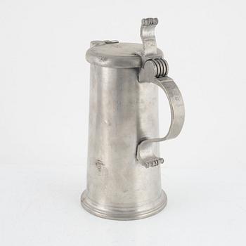 A pewter tankard, mark of C. Sauer I, Stockholm 1746.