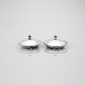 A pair of 18th Century dishes and cover, mark of Andrew Fogelberg, London 1772.