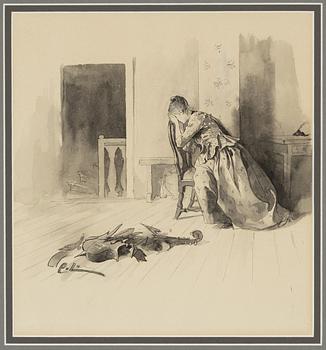 Carl Larsson, tuschlavering, signerad C.L.