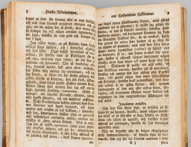 BOK, J B von Sind: Den uti fält och på resa hastigt helande häst-läkaren, 1774.