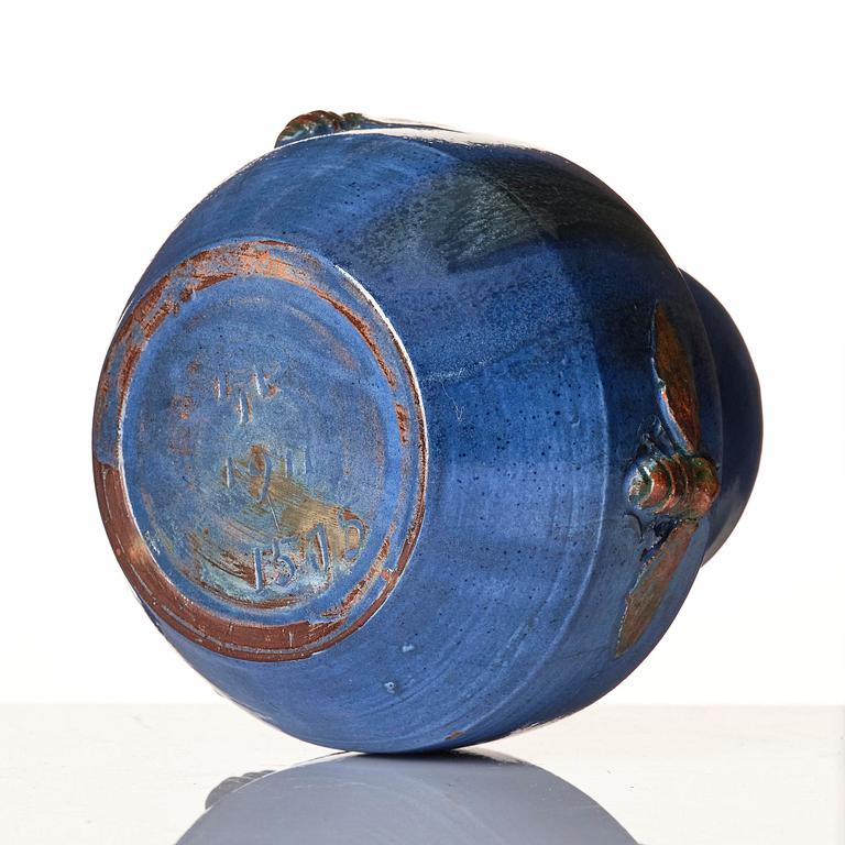 Hilma Persson-Hjelm, a glazed earthenware art nouveau vase, executed in her studio, Arvika, 1911. No 1505.
