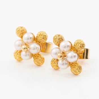 Björn Weckström, a pair of 'Pearlflower' earrings, Fyrklövern Lapponia, Finland.