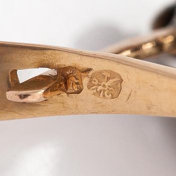 Örhängen, 14K guld och silver, rosenslipade diamanter och odlade pärlor. Ryssland.