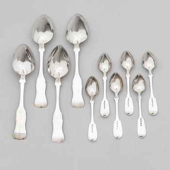 Finnish, 19th-century silver dinner and teaspoons, ten pieces, Jakobstad 1862 and Helsinki 1883.