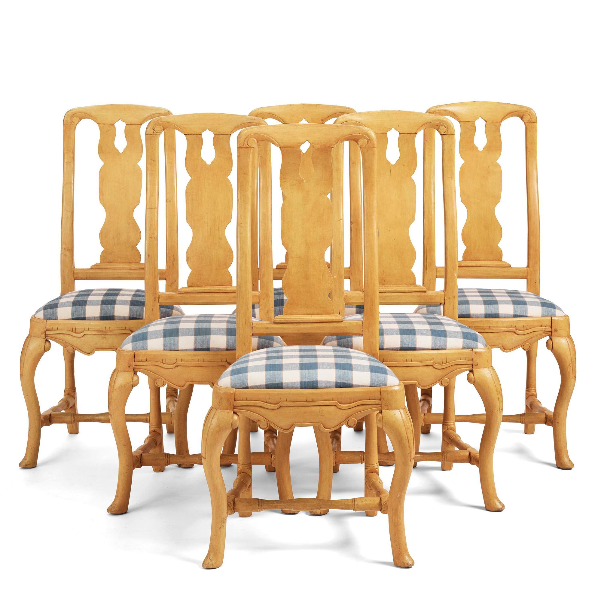 A set of six swedish late-Baroque chairs, Stockholm, first part 18th century.