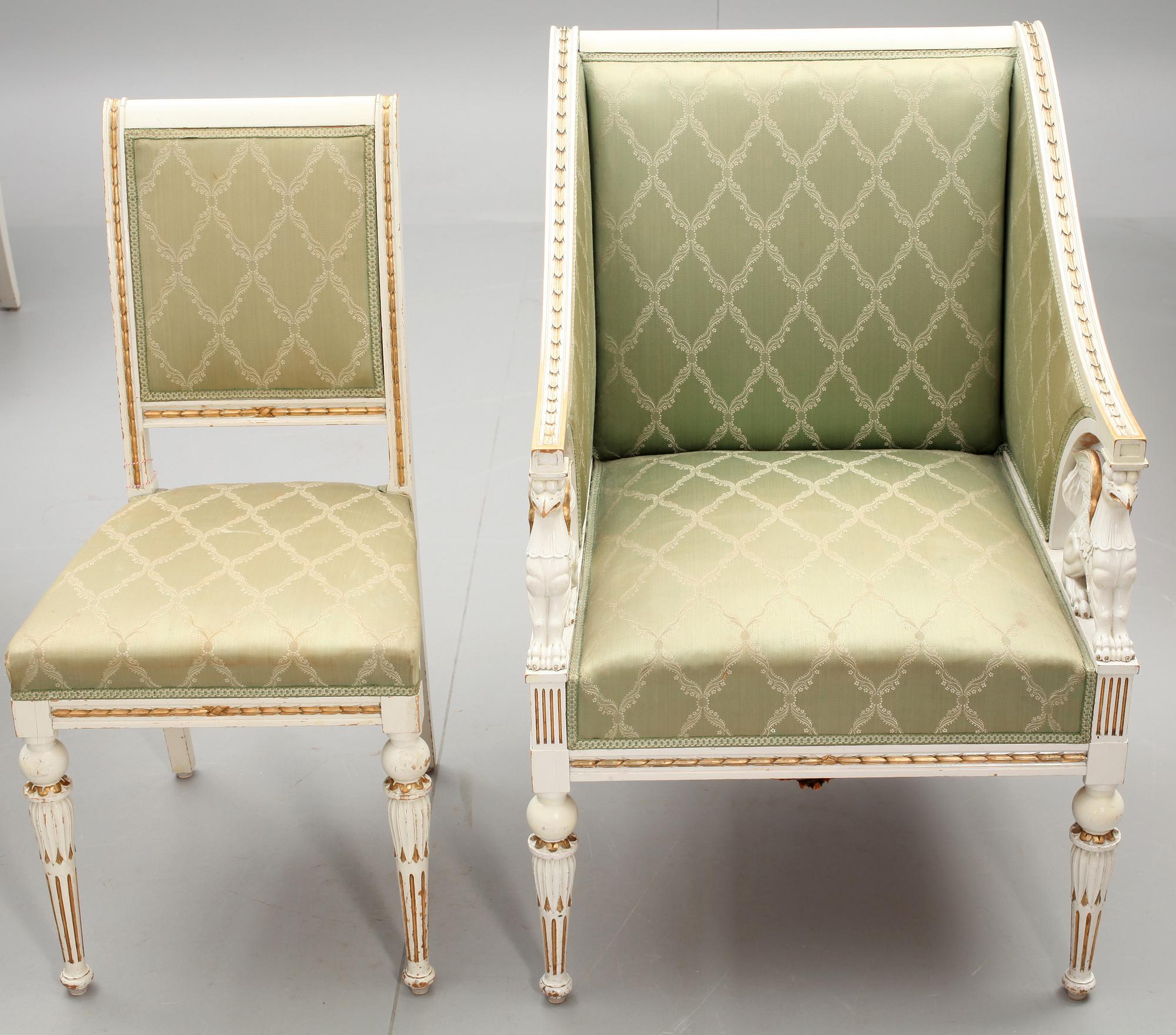 SALONGSMÖBLEMANG, 10 delar, empirestil. 1900-talets början.