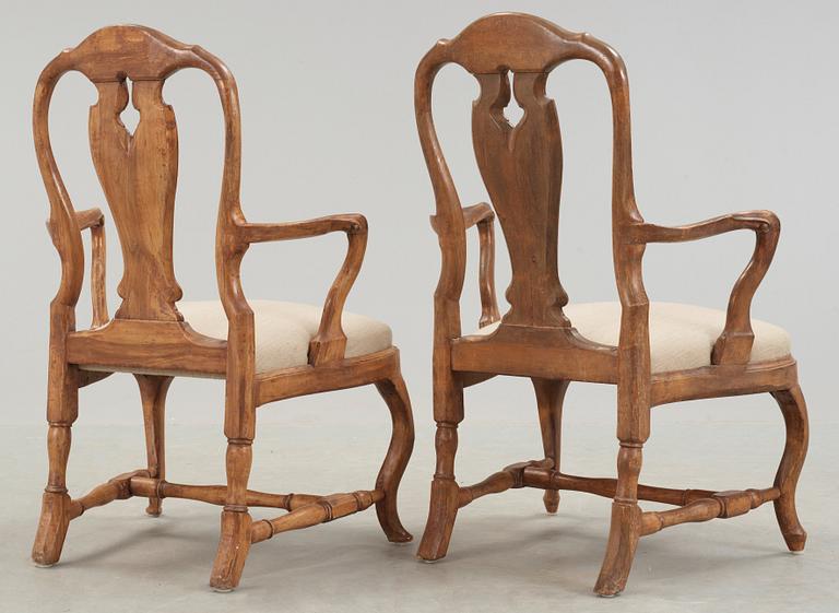 Two matched Swedish Rococo 18th century armchairs.