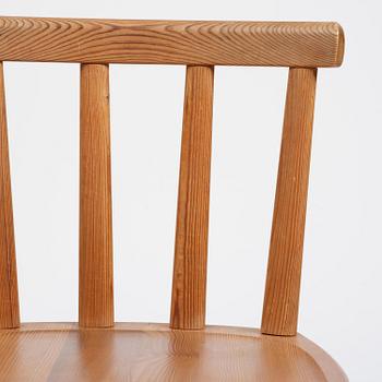 Axel Einar Hjorth, a set of six stained pine "Utö" chairs, Nordiska Kompaniet, Sweden, 1930s.