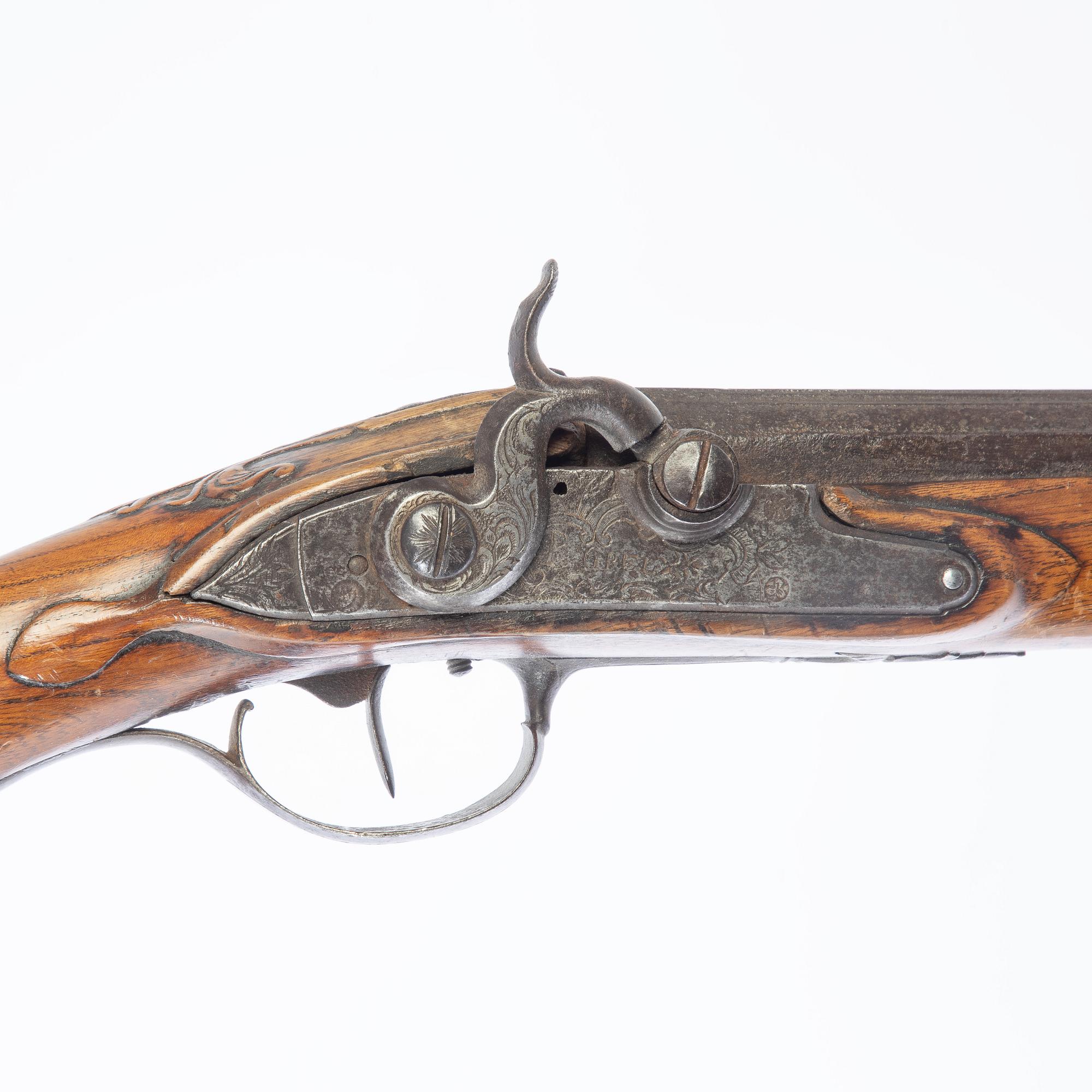 Percussion gun, signed P Grel, converted from flintlock, 18th century.