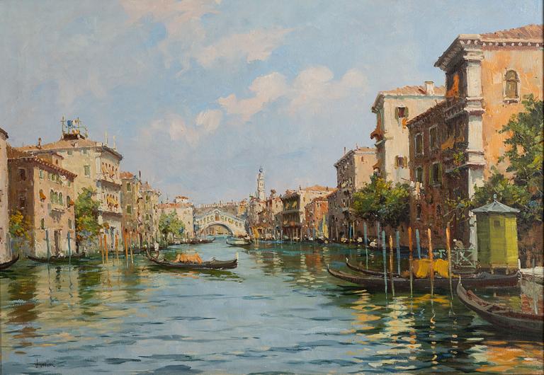 C Vianello, 18/1900-tal,  Vy från Venedig över Canal Grande och Ponte Rialto.