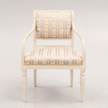 A late Gustavian open armchair, circa 1800.