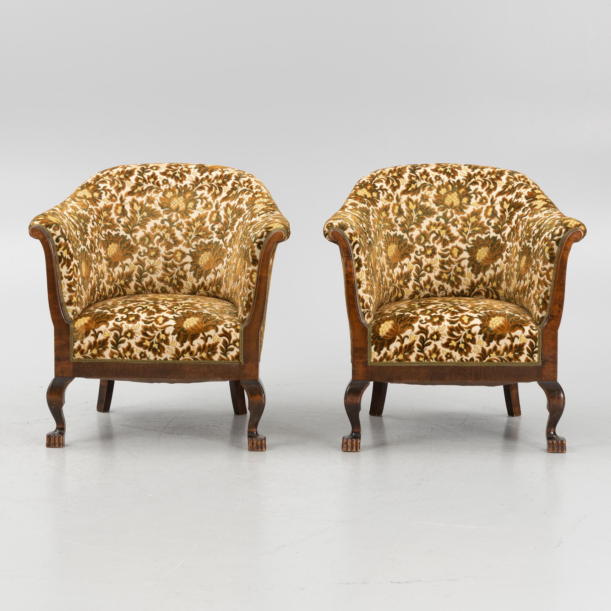 A pair of armchairs, 1920's.