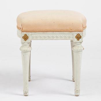 A late Gustavian stool, Stockholm, late 18th century.