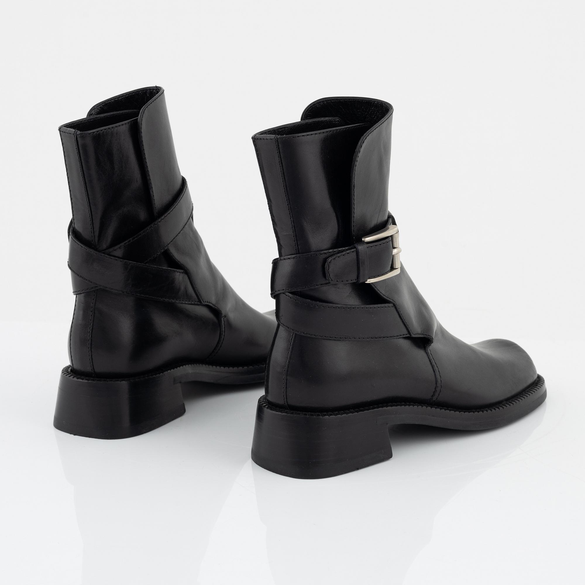 Prada, black leather chelsea boots, size 37 1/2.