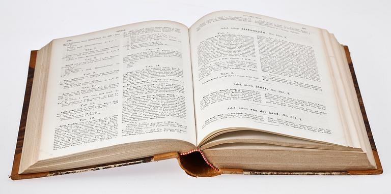 BOKVERK, vol I-IV, "Svenska adelns ättartaflor" av Gabriel Anrep, Stockholm 1858-64.