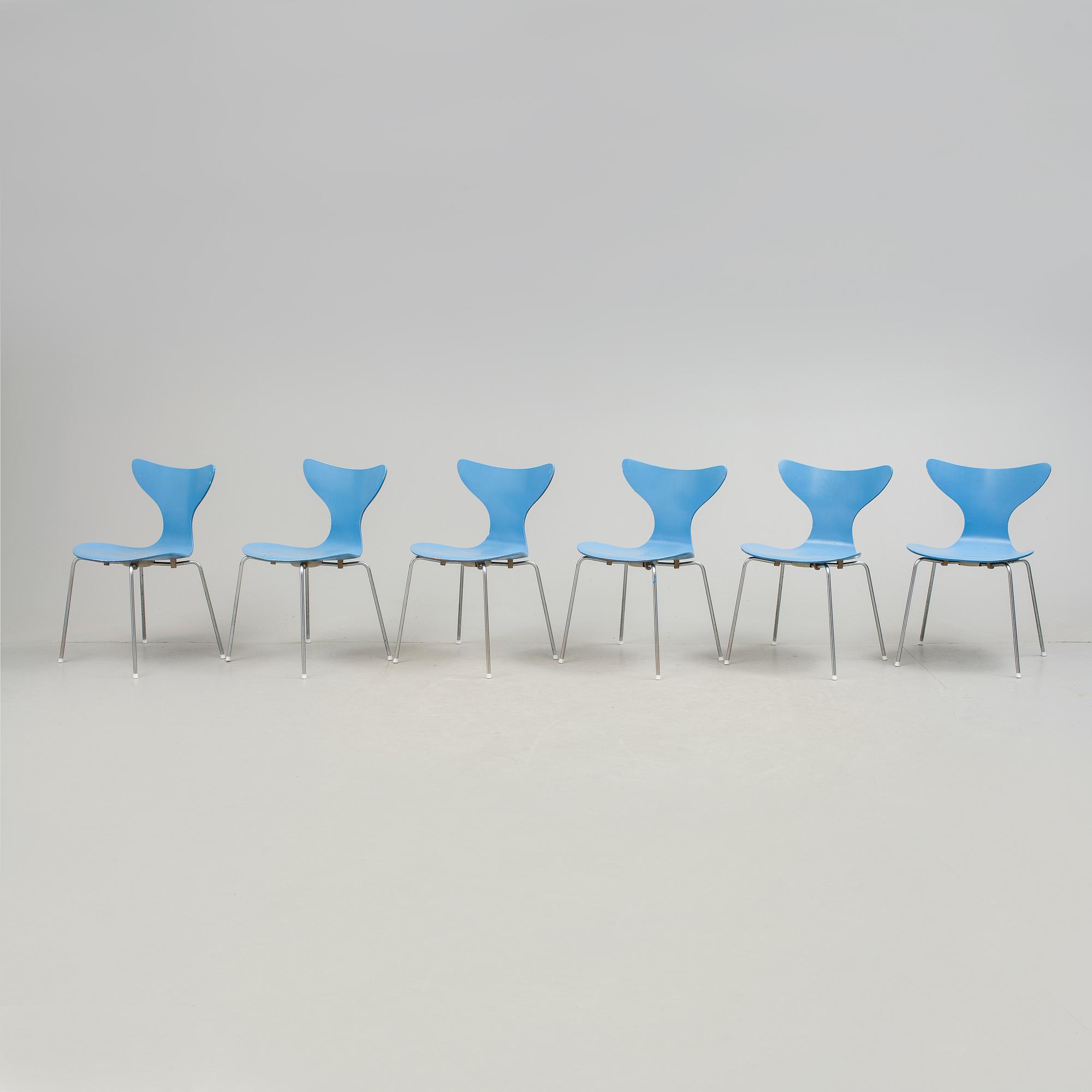 STOLAR, 6 stycken, "Liljan", Arne Jacobsen, 1970-tal.
