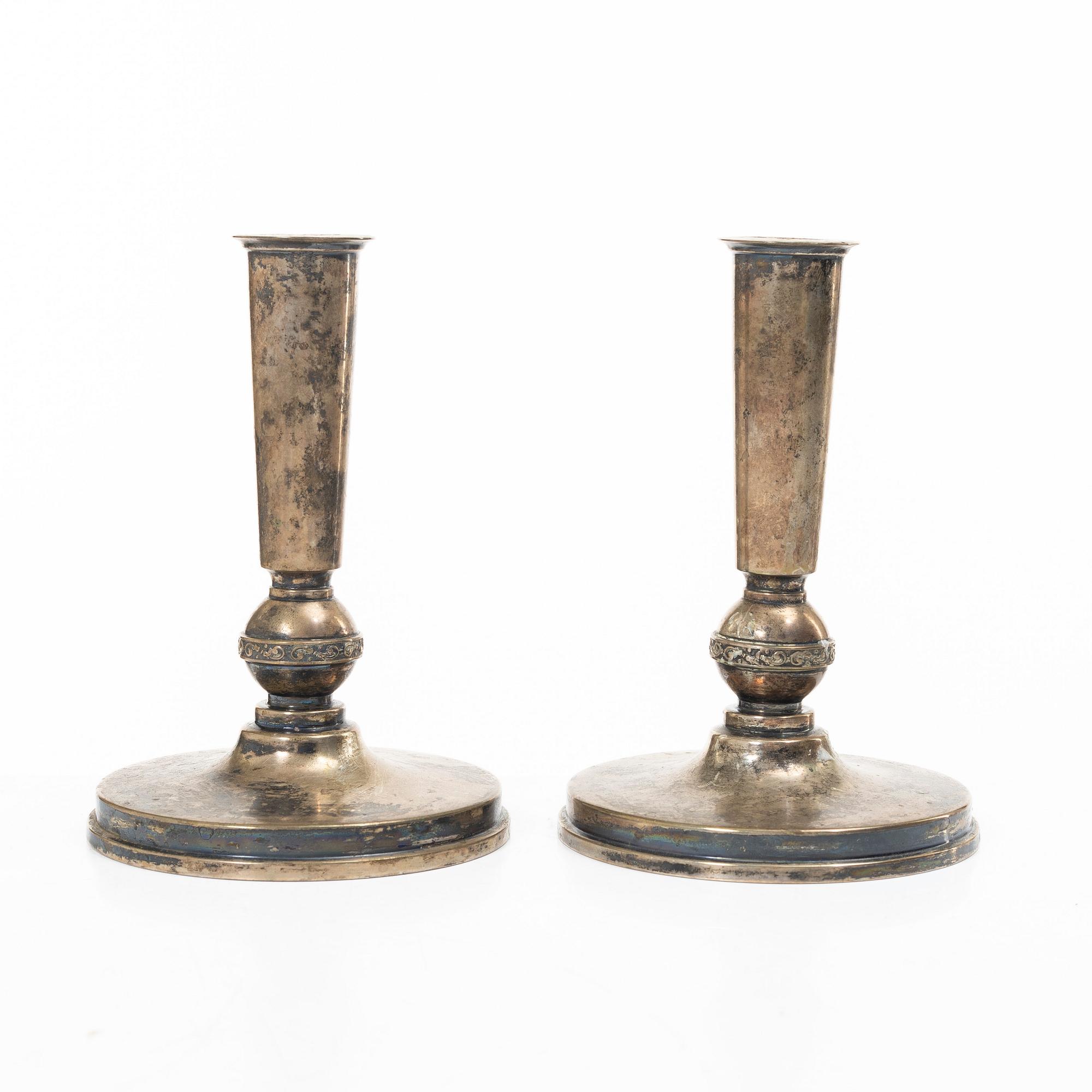 A pair of silver candelabra, MGAB, Uppsala 1951.