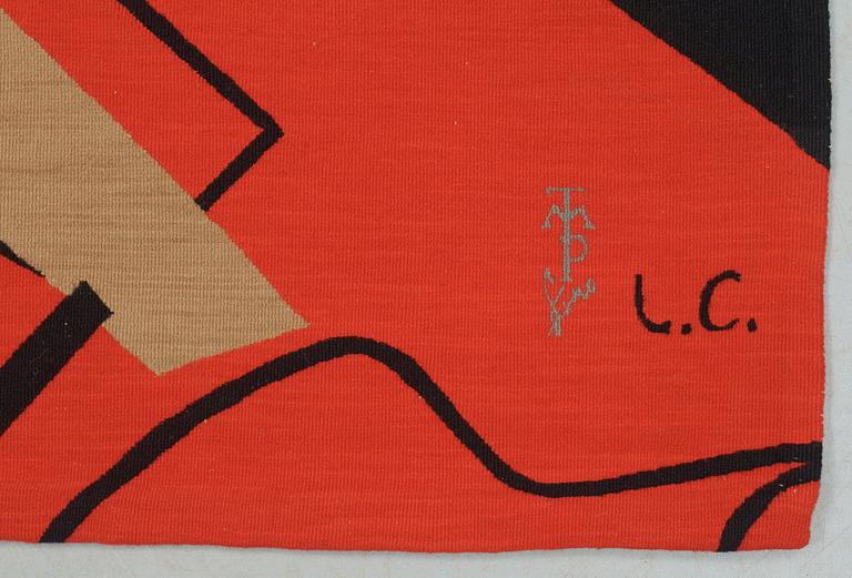 VÄVD TAPET "Les Musiciena Nes". Slätväv. 124 x 124,5 cm. Signerad MTP L.C.