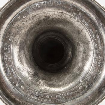 Martin Gustaf Moberg, a signed and dated 1786 pewter candle stick.
