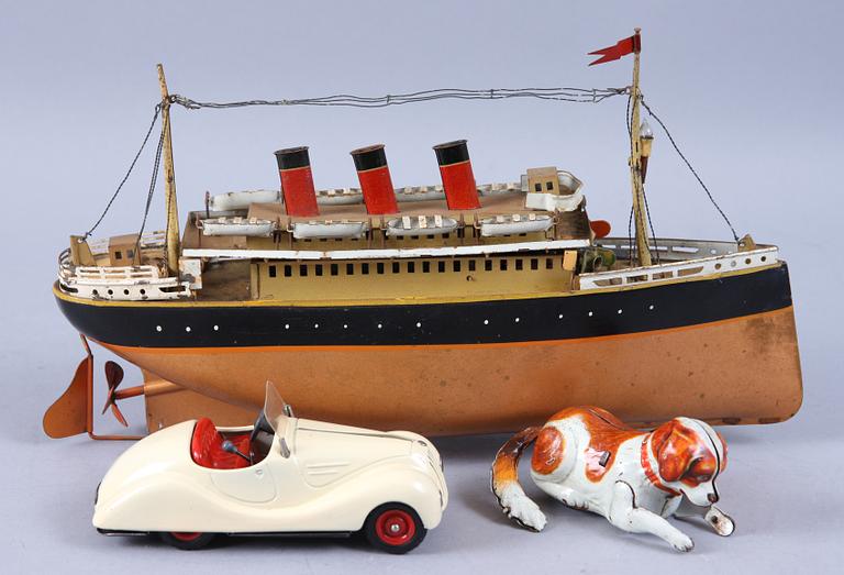 PARTI LEKSAKER, 3 delar, bla Schuco, omkring 1900-talets mitt.