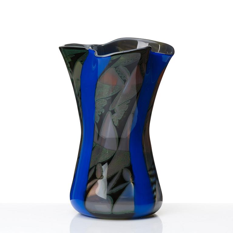 Eva Englund, a glass vase with vertical abstract decoration, Orrefors Sweden, 1989, EA-89.