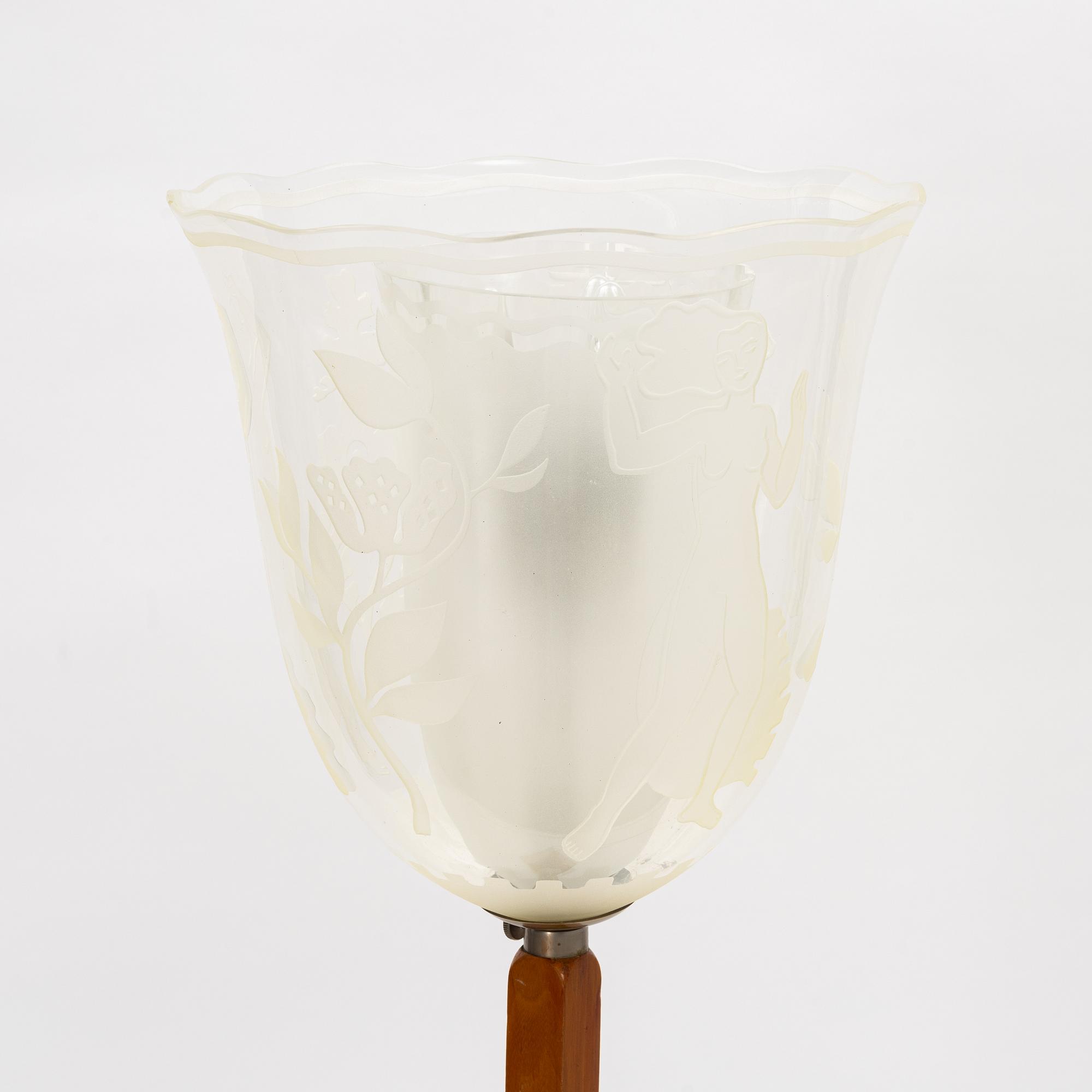 Birger Ekman, An elm and glass floor light, Glössner, first half of the 20th century.