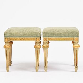 A pair of stools in the manner of Erik Öhrmark (master in Stockholm 1777–1813), Gustavian.
