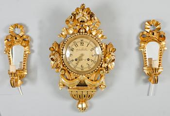 VÄGGPENDYL samt spegellampetter, 1 par, gustaviansk stil, 1900-talets mitt.