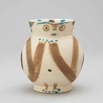 A Pablo Picasso 'Petite chouette' faience pitcher, Madoura, Vallauris, France.