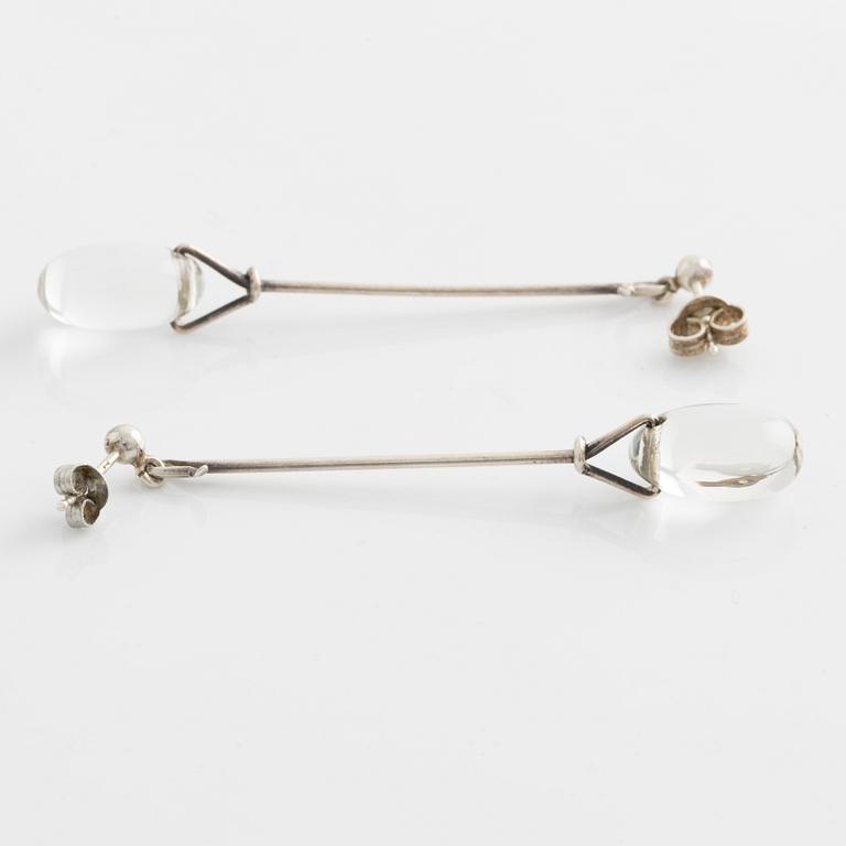 Vivianna Torun Bülow-Hübe a pair of earrings "Dew-drops" silver and rock crystal for Georg Jensen.