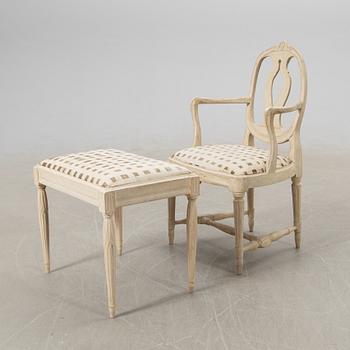 Armchair and stool, Gustavian style, modern production.