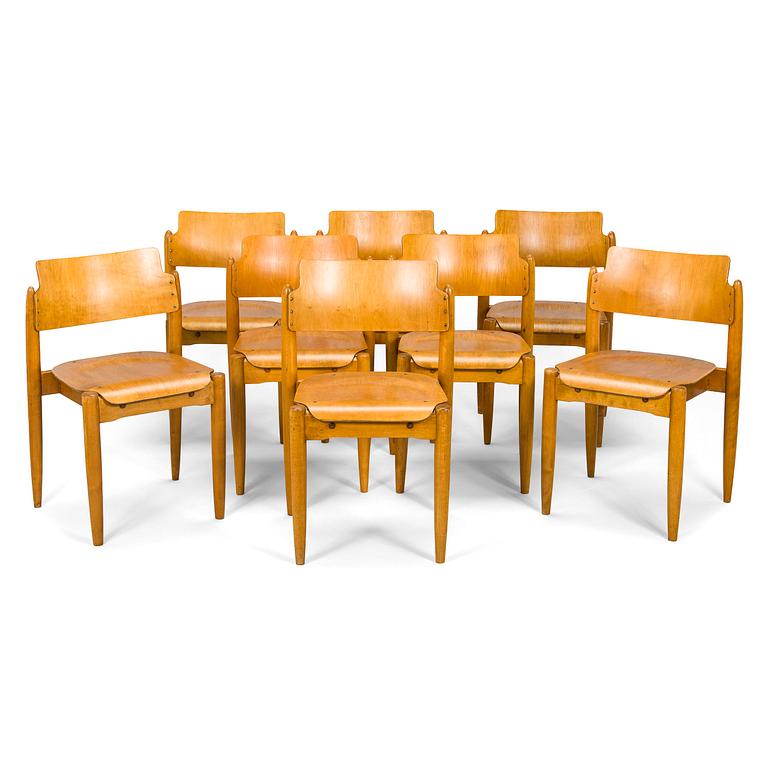 Ilmari Tapiovaara, eight 1940s "Wilman" chairs for Wilh. Schauman Fanerfabrik, Jyväskylä, Finland.