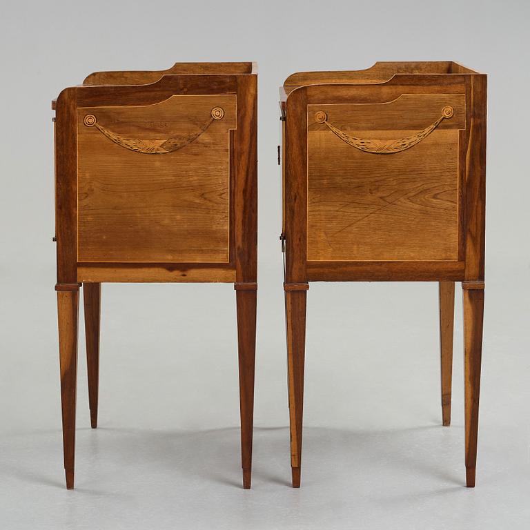 A pair of Gustavian bedside tables by Georg Haupt (master in Stockholm 1770-1784), not signed.