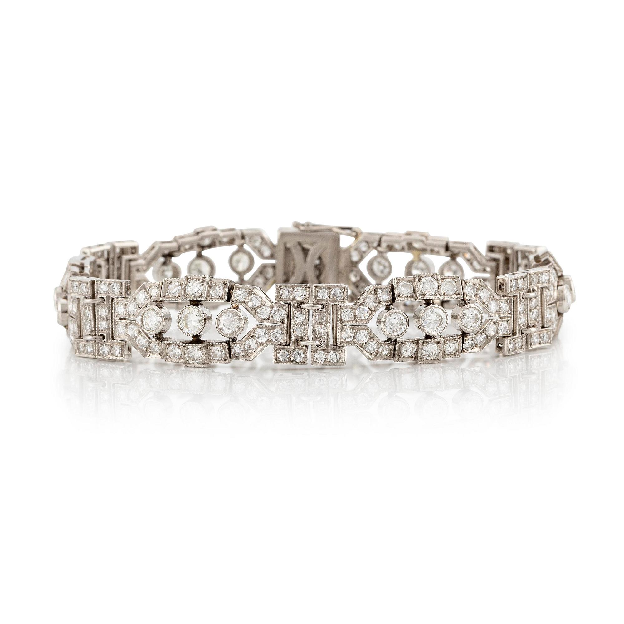 A platinum bracelet with round brilliant-and eight-cut diamonds.