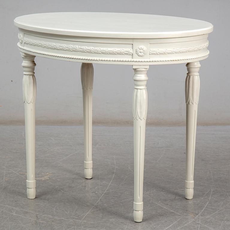 A pair of chairs, sofa and table, late gustavian style, 1900's.