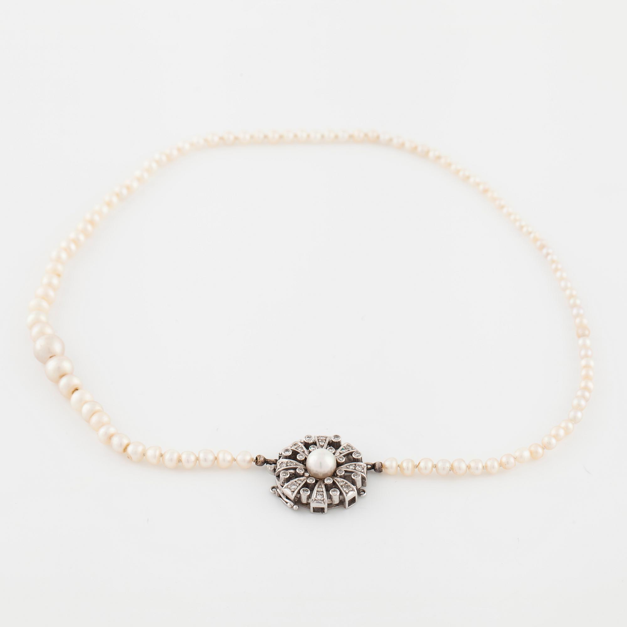 A cultured pearl necklace by Hugo Strömdahl, Stockholm, 1962.