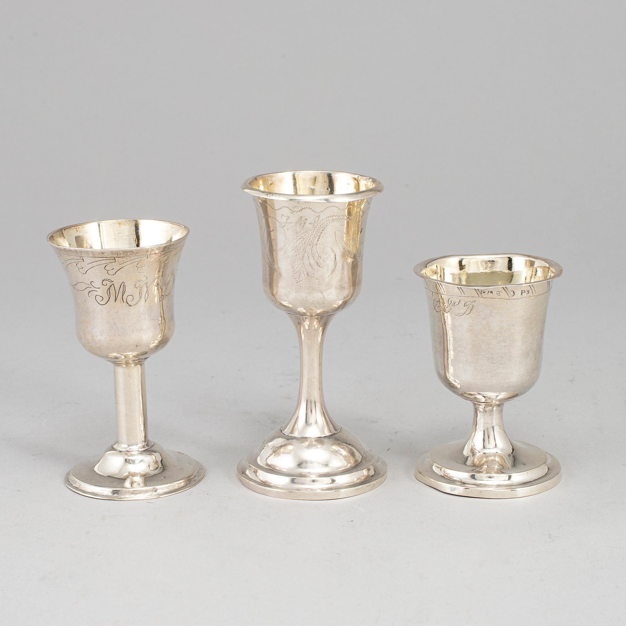 Three Swedish 18th/19th century silver cups, mark of.